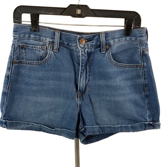 American Eagle Outfitters   Blue Denim Jeans Mom Shorts Cuffed Size 2 - Picture 1 of 4